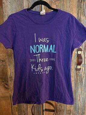 Port and Company Purple Short-Sleeve Graphic Tee - "I Was Normal Three Kids Ago"